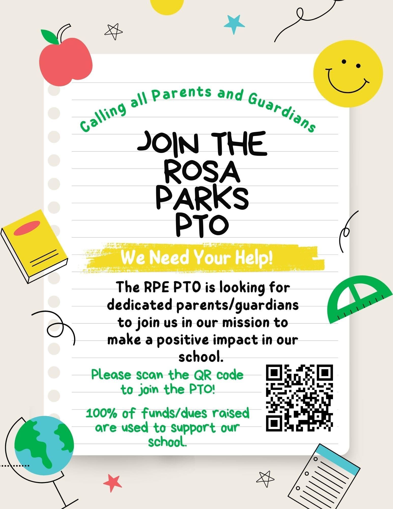 Join the RPE PTO. Scan QR code to join. PTO dues $15.